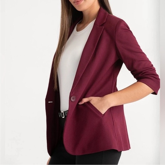 RICKI’S Hampton 3/4 Ruched Sleeve Ponte Blazer Lined in Windsor Wine Size S - Picture 14 of 15